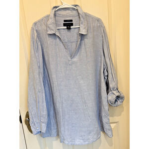Tahari 100% Linen Blue Popover Blouse Sz 3X Casual Work Wear